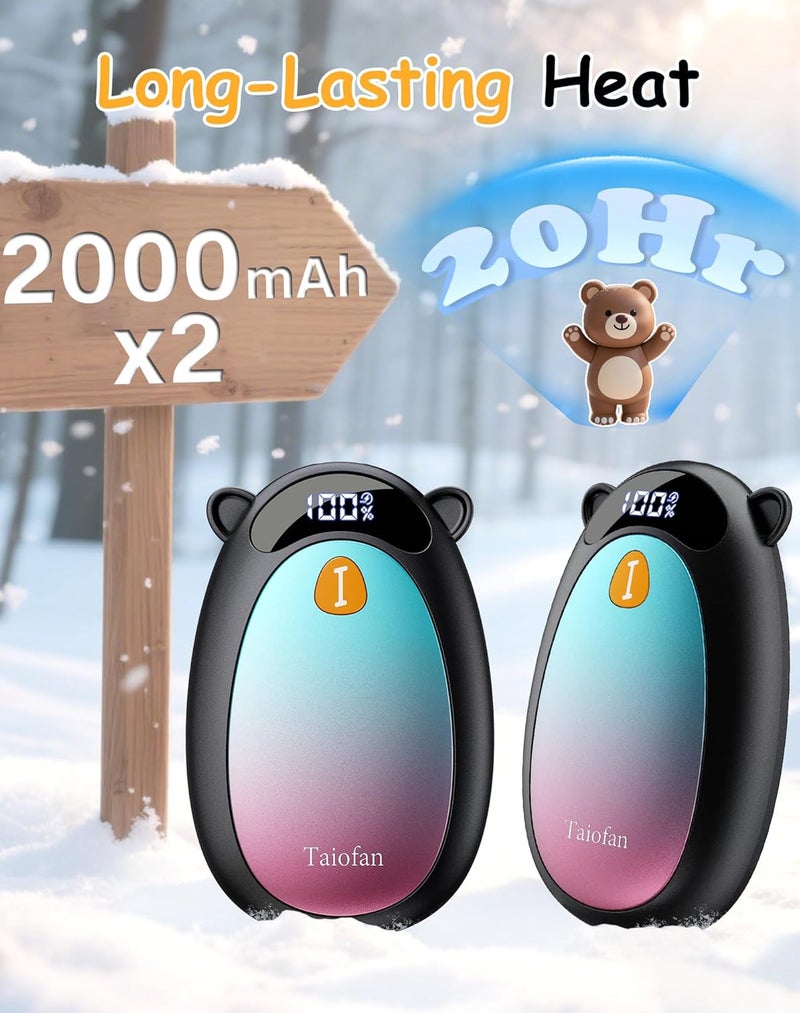 Taiofan سخانات يد كهربائية قابلة لإعادة الشحن، تصميم دب لطيف، شاشة LED، 4 إعدادات، تسخين سريع، سخانات يد محمولة بحجم الجيب، 2 عبوة لأساسيات الصيد، هدية للرجال والنساء - Image 3